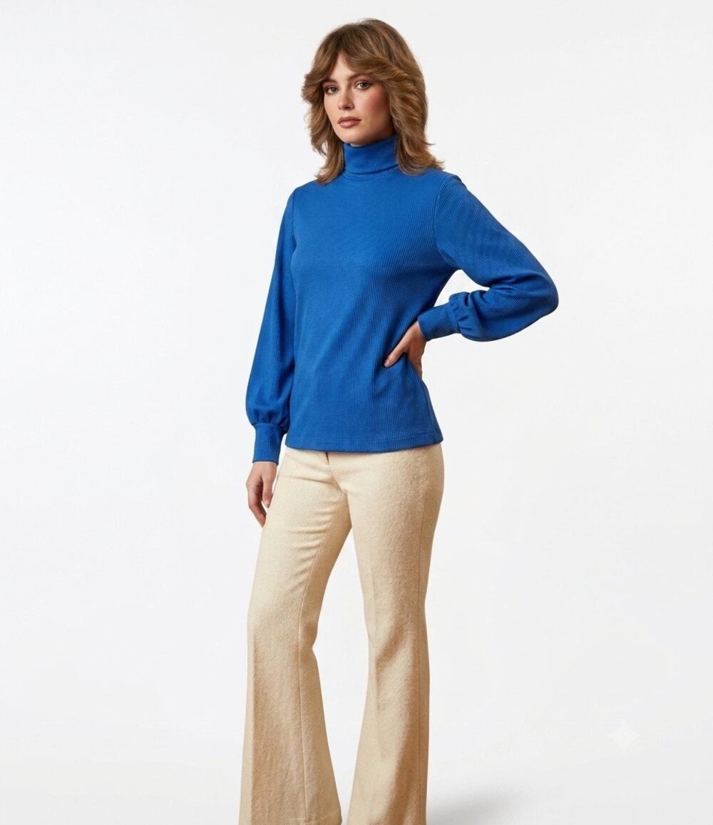 Vintage 70s Pykettes ribbed turtleneck long cuffed bishop sleeves size 14 / 34